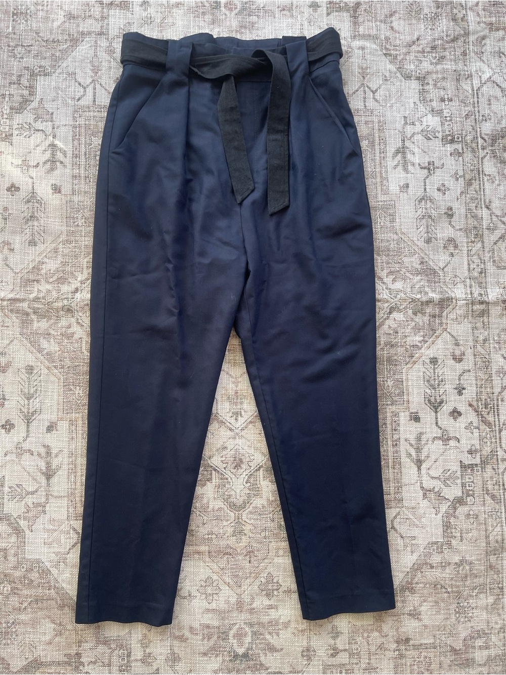 Sea New York Navy Paperbag Waist Chinos with Black Self-Tie Belt